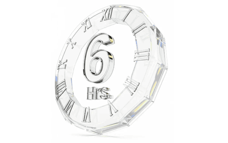 Elegant crystal clock with "6 Hrs" inscription for hair treatment timing.