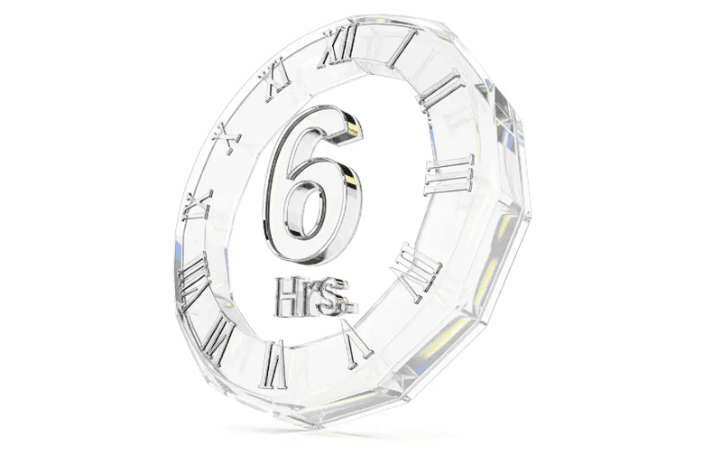 Elegant crystal clock with "6 Hrs" inscription for hair treatment timing.